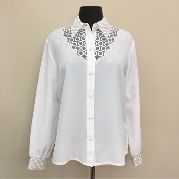 WEYBURN LA REDOUTE Vintage White Embroidered Button Up Blouse Woman’s 12 - Picture 1 of 8